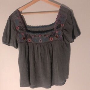 Embroidered Gray Women's Top